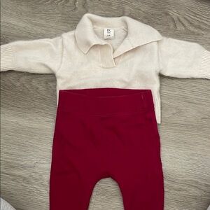 Cream Sweater and Red Pants Set